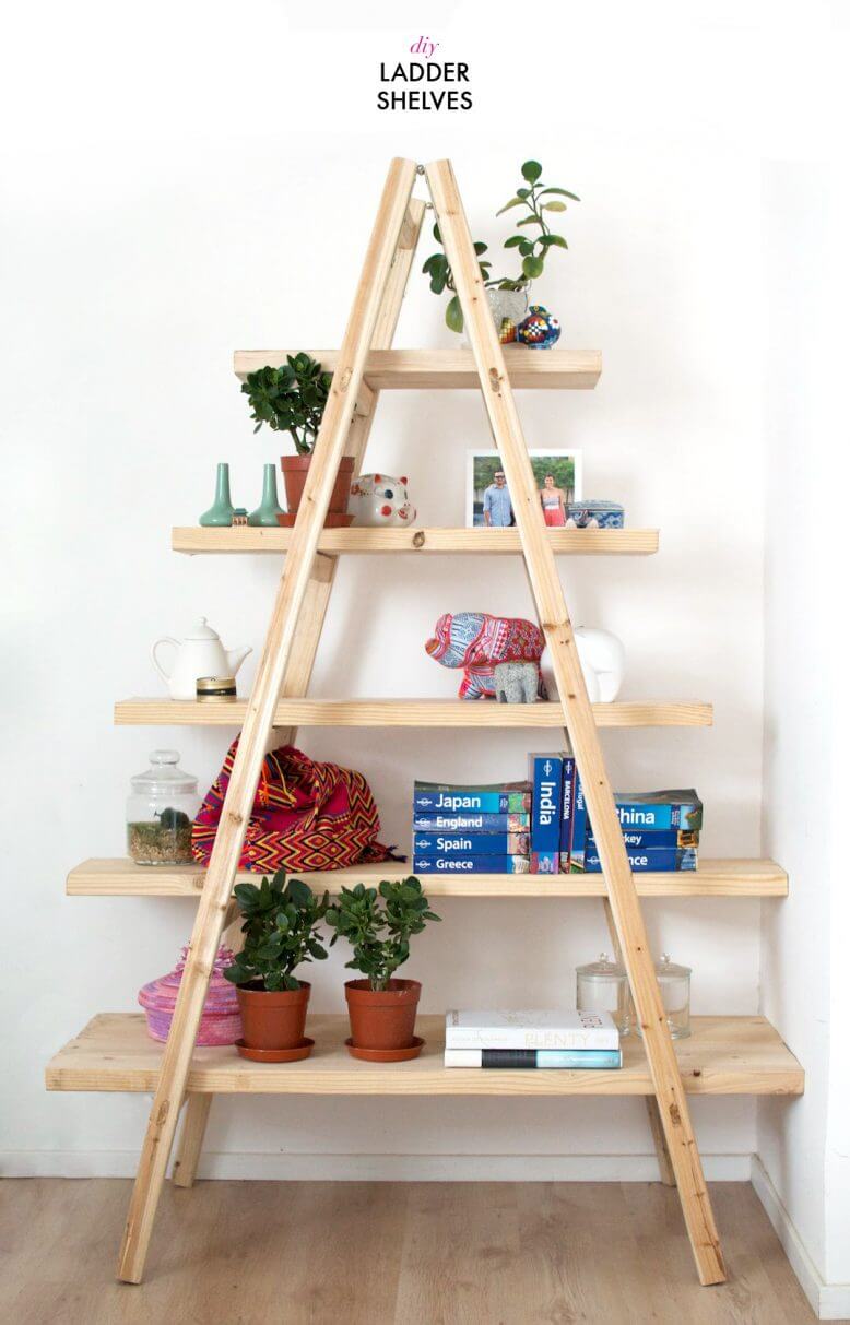 diy ladder shelf bookcase