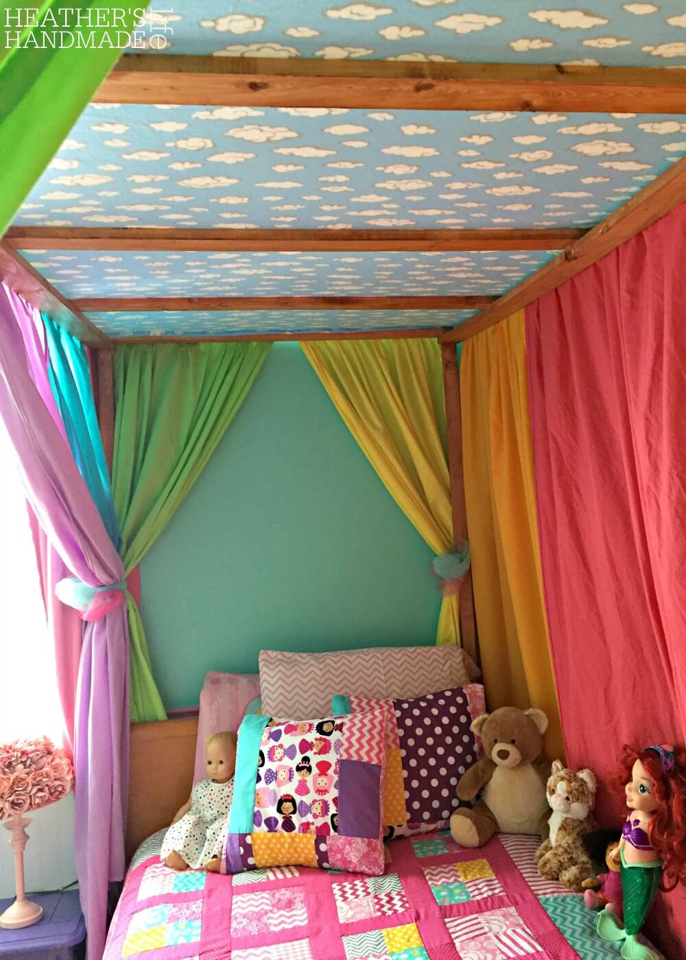 DIY rainbow canopy bed