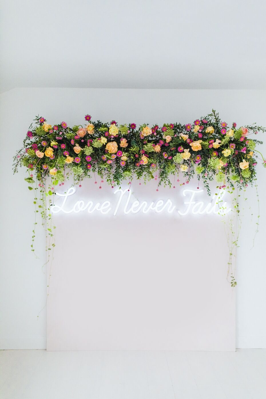 Flower Wall Floral Backdrop with Neon Sign
