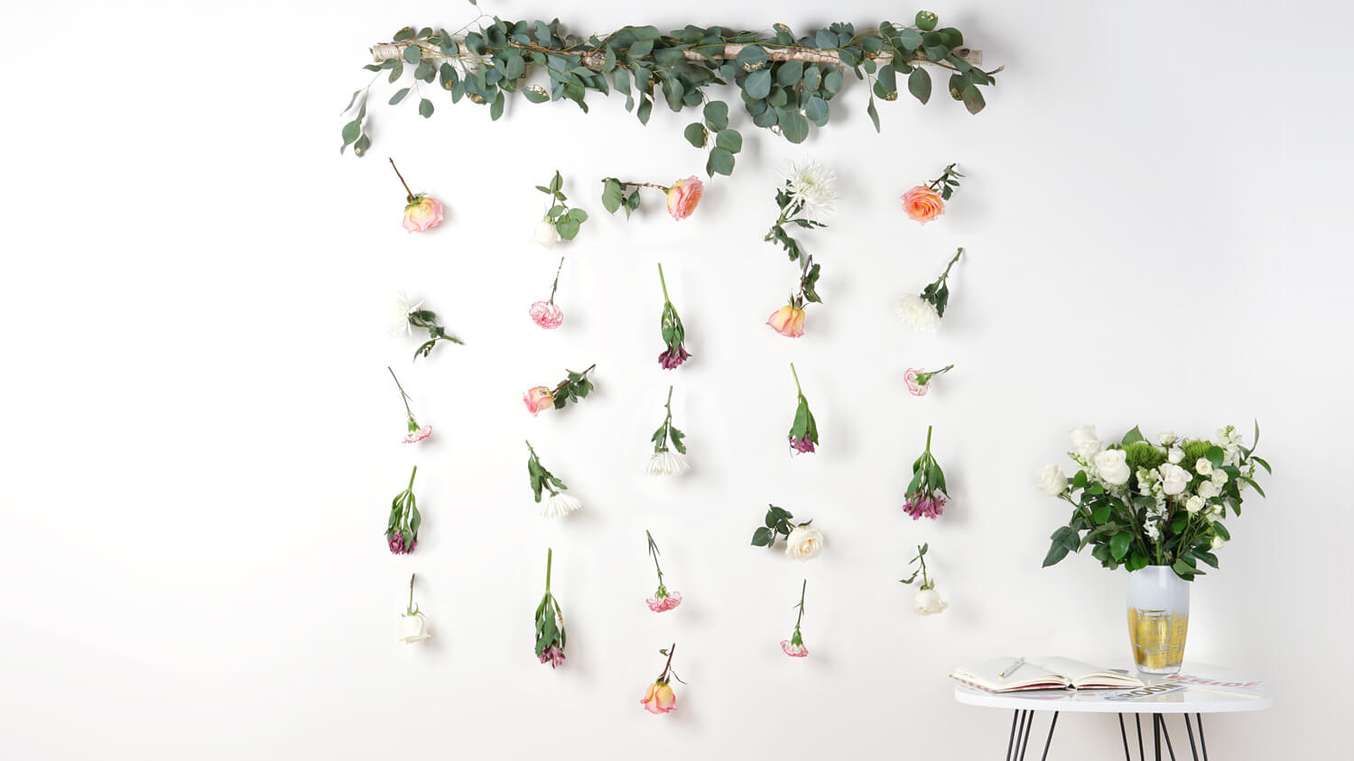 hanging DIY flower wall